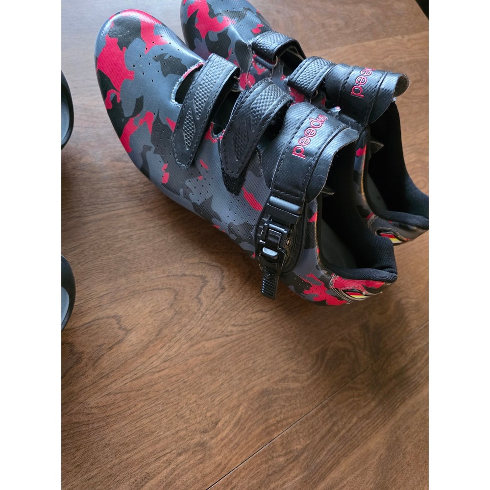 Speed Cycling Shoes Pink Grey Camo Road Bike Spin Shoes with Toe Cages Size 47 - Picture 3 of 9